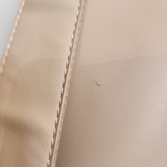 Minimalist Cream Faux Leather Roll-Top Backpack - Woven Pocket - Fits Tablet - Picture 8 of 8